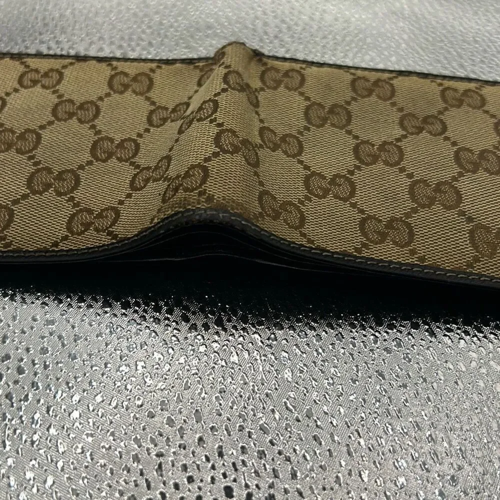 Gucci GG Monogram Bifold Wallet Brown Tan Canvas Cardholder Luxury Classic